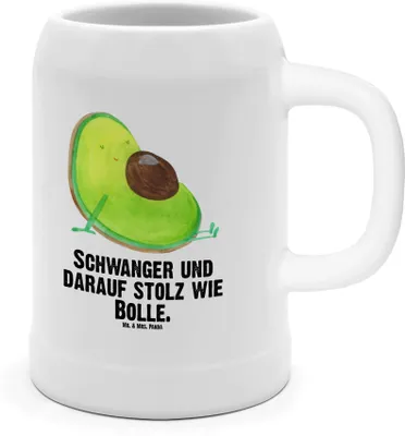 Produktbild von Mr. & Mrs. Panda Krug Avocado Schwangerschaft - Weiß - Geschenk, Bierbecher, Keramikkrug, Humpen, Baby, Schwanger, Seidel, Wunder, Bier