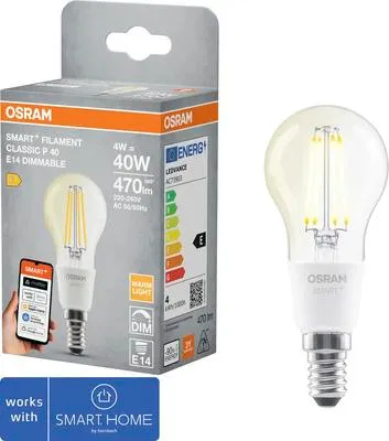 Produktbild von Osram Smart+ LED Tropfenlampe Filament dimmbar P45 E14/4W(40W) klar 470 lm 2700 K warmweiß Matter