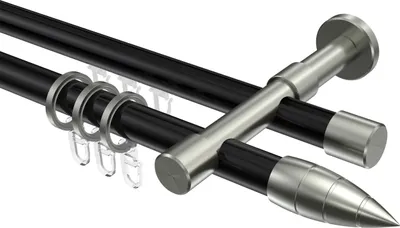 Produktbild von Interdeco Rundrohr-Innenlaufstange / Gardinenstange (Kombination) Schwarz / Edelstahl-Optik, Typ Prestige Samanto (Rillenpatrone), 20 mm Ø 2-läufig, 180 cm