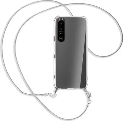 Produktbild von Handykette Backcover-Schutzhülle mit Band (Metall silberfarben) für Sony Xperia 1 II - silberfarbene Kette Snake
