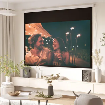 Produktbild von Sweiko Beamer Leinwand 247 x 168 cm 100 Zoll 16:9 HD 4K Projektionsleinwand Elektrisch mit Fernbedienung, Weiß