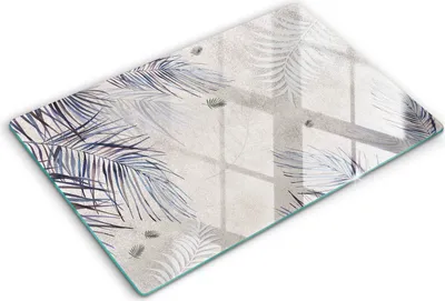Produktbild von Glasschneideplatte - Herdabdeckplatte - 80x52 cm -Schneidebrett - Spritzschutz -Subtile Blätter