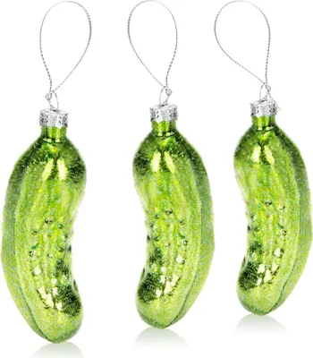 Produktbild von COM-FOUR® 3x Glas Christbaumschmuck 10 cm - Große Weihnachtsgurke aus echtem Glas - Weihnachtsbaum Anhänger in grün für die Weihnachtsdekoration - Christbaumgurke