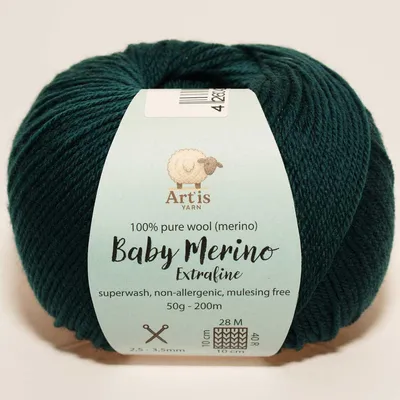 Obrázok produktu pre Baby Merino Extrafine Art'is Yarn 100 % vlna | Bez mulesingu a Superwash (50 g / 200 m) (165 fľaškovozelená)