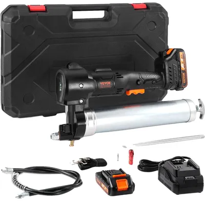 Produktbild von VEVOR Akku-Fettpresse, 20-Volt, 10.000 PSI, 39" langer Schlauch, Elektrische Fettpresse Set Professionelle Hochdruck-Akku-Fettpresse mit Tragetasche, Batterie und Ladegerät enthalten, Schwarz