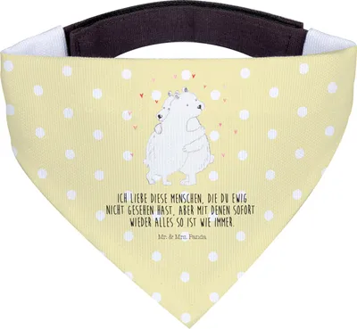 Produktbild von Mr. & Mrs. Panda Hundehalstuch Eisbär Umarmen - Gelb Pastell - Geschenk, Hunde Halstuch, für Hund, Lustige Sprüche, Bandana, Hals Tuch