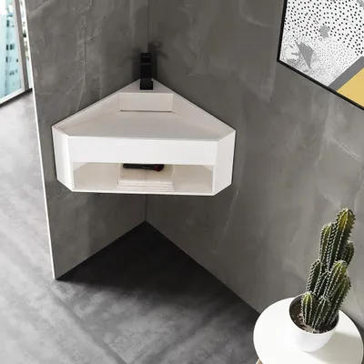 Produktbild von Wandwaschbecken Eckwaschbecken TWG70 aus Mineralguss - 50 x 50 x 28 cm - Weiß matt