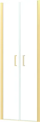 Image de Porte de Douche Double Battant 70x200cm - Verre Trempé Transparent 6mm - Profil Or Doré Brossé