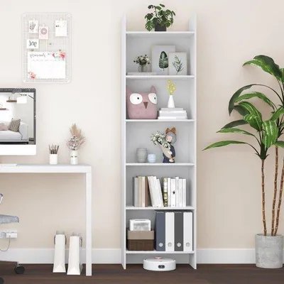 Produktbild von Unyqoos® Bücherregal 170 cm, 6 Ablagen Standregal mit seitlicher Schutzkante & Anti-Kipp-System, Weiß – Regal für Bücher und Deko