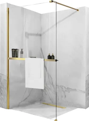 Produktbild von Rea Duschwand Aero N Walk In 110 Gold + Regal Mit Aufhänger Evo