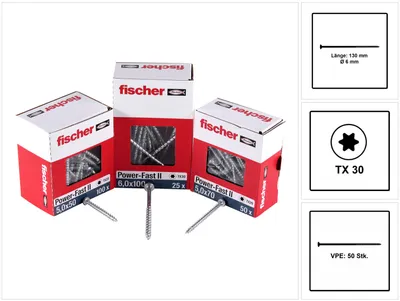 Immagine prodotto di Fischer PowerFast II 6,0x130 testa svasata blvz parzialmente filettata TX 50 pezzi, 670691