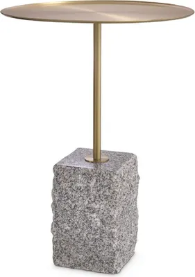 Produktbild von Casa Padrino Luxus Beistelltisch Messingfarben / Grau Ø 45 x H. 63 cm - Runder Edelstahl Tisch mit Granitsockel - Wohnzimmer Möbel - Hotel Möbel - Luxus Möbel