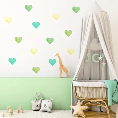 Image de Muralo Stickers muraux CŒURS verts Décorations murales pour chambre d'enfant Br. 60cm x H. 30cm
