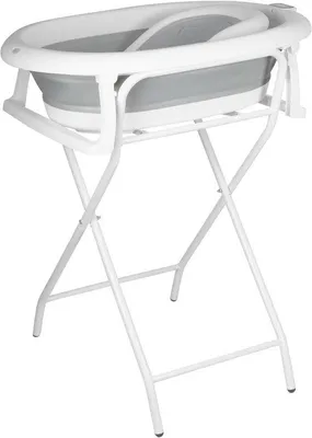 Immagine prodotto di Vaschetta da bagno pieghevole con supporto - Per il bagnetto - Design salvaspazio - 90 cm - Grigio