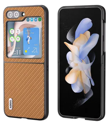 Produktbild von Für Samsung Galaxy Z Flip5 5G Carbon Textur Handy Schutz Hülle Cover Hellbraun