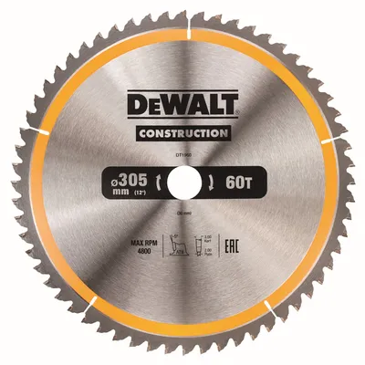 A Dewalt circular saw blade is shown against a white background.