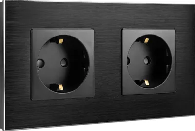 Produktbild von Navaris Aluminium Schuko Steckdose zweifach - mit Montagematerial - Design Schutzkontakt Einbau Wandsteckdose mit Rahmen aus Aluminium - in Schwarz