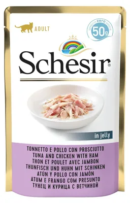 Productafbeelding van Schesir, natvoer voor volwassen katten met tonijn, kip en ham