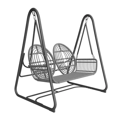 Produktbild von Hängesessel mit Rückenlehne Gartenschaukel Gartenmöbel-Set Doppelschaukel aus PE-Rattan Dunkelgrau
