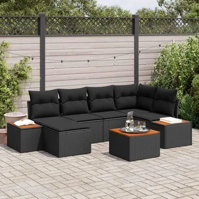Produktbild von vidaXL Gartensofa-set mit Kissen mit Speicher 7 pcs Schwarz Polyrattan