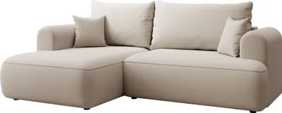 Produktbild von Selsey Ovo Mini - Eckschlafsofa linksseitig mit Stauraum, Easy-Clean-Samtbezug, creme