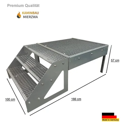Obrázok produktu pre Podestové schody Oceľové schody Voľne stojace 3 stupne Výška 57 cm vrátane podesty 100x100cm bez zábradlia Pozinkované Vyrovnanie schodov vľavo alebo vpravo