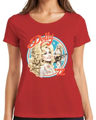 Productafbeelding van Dolly Parton, 72, countrymuzieklegende, retro dames T-shirt, rood, maat L