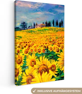Produktbild von MuchoWow® - Leinwandbilder - Ölfarbe - Gemälde - Blumen - Sonnenblume, Wandbild, Wanddeko Bilder Wohnzimmer, 20x30 cm