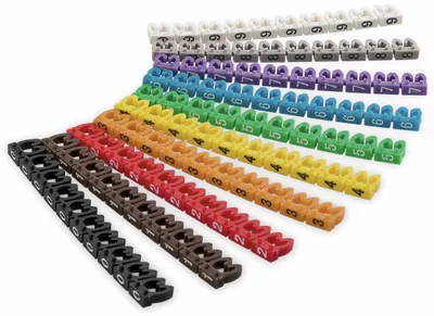 Image de Goobay 72514 Clips marqueurs de câbles ''chiffres 0-9'', pour diamètre de câble jusqu'à 4 mm, 4 mm - anneaux d'identification colorés 10x 10 pièces pour marquer par ex. les câbles de réseau