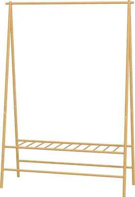 Produktbild von Bambus-Kleiderständer mit Schuhregal und Haken, freistehend, für Eingangsbereich, Schlafzimmer, Naturholz