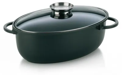 Produktbild von Backofenpfanne – 8 Liter – Aus Gusseisen – Schwarz – Mit Glasdeckel und Antihaftbeschichtung