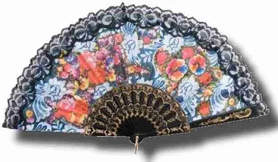 Produktbild von Spanischer Fächer mit Spitze Kostümzubehör schwarz-bunt 23cm - Einheitsgröße