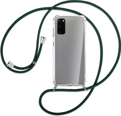 Produktbild von Handykette Backcover-Schutzhülle mit Band (Metall silberfarben) für Samsung Galaxy S20 (G980) - dunkelgrün