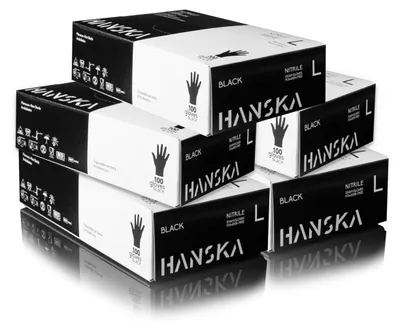 Immagine prodotto di GUANTI MONOUSO IN NITRILE NERO HANSKA 500 – senza polvere – monouso – ambidestri – n