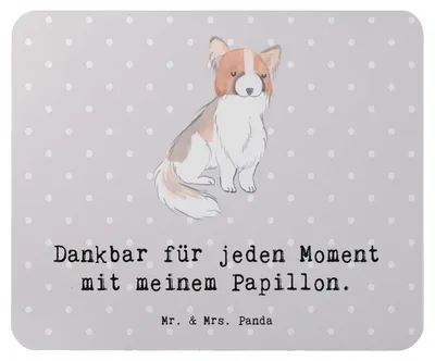 Produktbild von Mr. & Mrs. Panda Mouse Pad Papillon Moment - Grau Pastell - Geschenk, Mauspad, pc mausunterlage, mousepad, notebook, Kontinentaler Zwergspaniel
