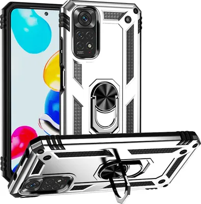 Image de Étui pour Xiaomi Redmi Note 11 / Note 11S étui de protection militaire double couche avec support d'anneau et support Argent