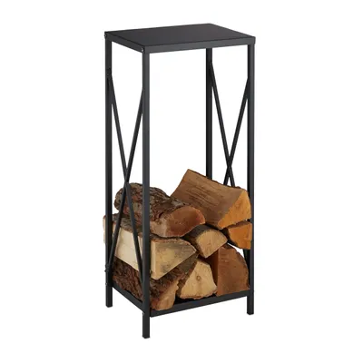 Produktbild von Relaxdays Kaminholzregal, Metall, HBT: 80 x 34 x 25 cm, Feuerholzregal für innen, pulverbeschichtet, Holzlager, schwarz