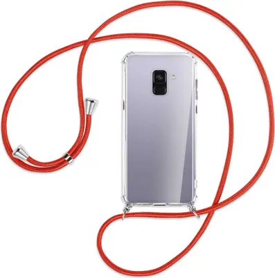 Produktbild von Handykette Backcover-Schutzhülle mit Band (Metall silberfarben) für Samsung Galaxy A8 Plus 2018 - rot