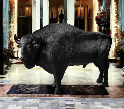Produktbild von Casa Padrino XXL Deko Skulptur Bison Schwarz 260 x H. 170 cm