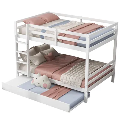 Produktbild von Etagenbett mit Lattenrost und Gästebett, 140x200 cm, Kinderbett mit Leiter und Rausfallschutz, Jugendbett