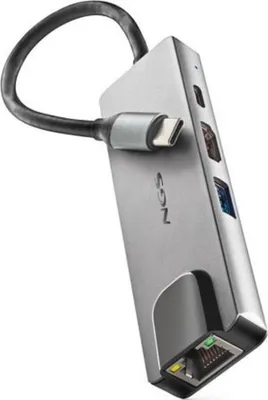 Obrázek produktu pro NGS -HUB-0140, USB 2.0 Type-C, HDMI, RJ-45, USB 3.2 Gen 1 (3.1 Gen 1) Type-A, USB typu C, 5000 Mbit/s, 3840 x 2160 px, Hliník, Černá, Hliník