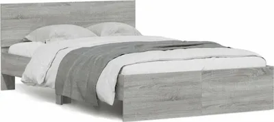 Productafbeelding van Maison Exclusive - Bedframe met hoofdeinde en LED-verlichting, grijs sonoma, 135 x 190 cm