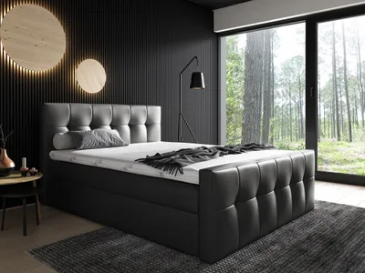 Produktbild von Boxspringbett MALWA Pocket-Matraze , Topper 160 x 200 cm ( Schwarz - Kunstleder )