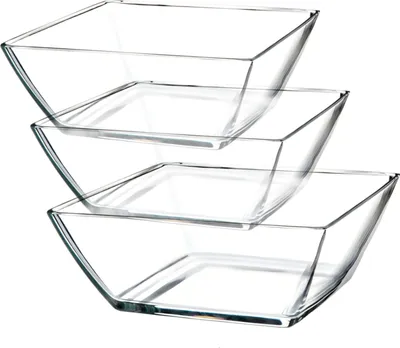 Produktbild von Salatschüssel 1,7L Eckig Obstschale 19x19 cm 3 Stück Set Glasschalen Transparent