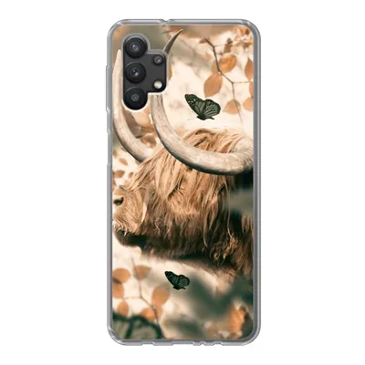 Produktbild von MuchoWow® Handyhülle Schutzhülle Hülle für Samsung Galaxy A32 5G Schottische Highlander - Schmetterlinge - Blätter Silikon Softcase Handy Hülle - Softcase