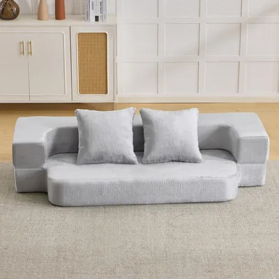 Produktbild von Verwandelbares Sofa in modernem Design, doppelt verwendbar, kein Zusammenbau erforderlich, leicht zu transportieren, geeignet für Wohnzimmer, hellgrau