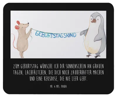 Produktbild von Mr. & Mrs. Panda Mousepad Maus Pinguin Geburtstag - Schwarz - Geschenk, Mauspad, Happy Birthday, mousematte, Geburtstage, laptop, Mouse Pad, computer