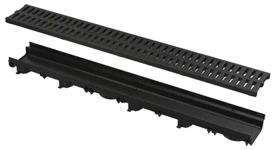 Produktbild von Alcadrain Entwässerungsrinne 60 mm mit Kunststoffrand und Rost aus Kunststoff C-Profil A15