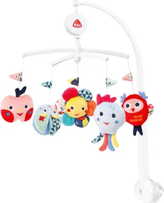 Produktbild von Fehn 055191 Musik-Mobile COLOR Friends, Beruhigendes Babyspielzeug mit sanfter Melodie 'Trumerei', Abnehmbare Figuren, Waschbar,  40 cm, Hhe: 65 cm