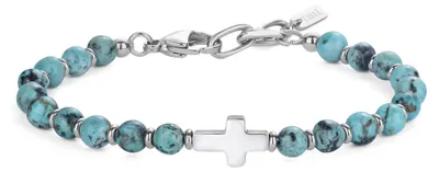 Productafbeelding van Herenarmband van Turkoois en Staal met Kruzifix